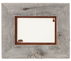 5X7 barnwood photo picture frames with rusted metal bear mat