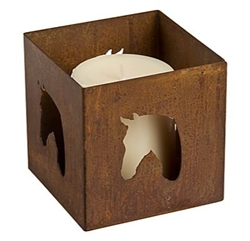 Decorative square rusted metal votive horse candle holder