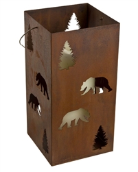 Large metal hanging bear candle lantern holder