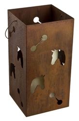 Large hanging metal square horse candle lantern
