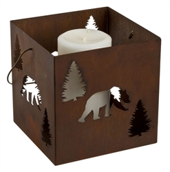 Small metal hanging bear candle lantern holder