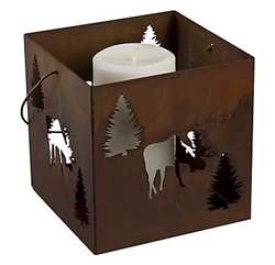 Small hanging moose metal candle lantern holder
